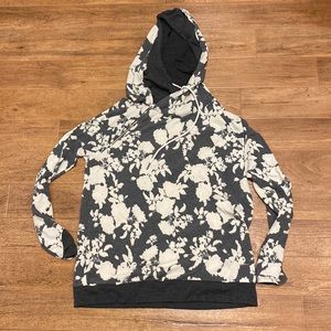 Vanilla Bay medium gray and cream/off white floral hoodie with diagonal zipper